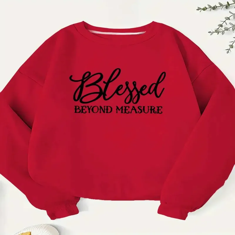 Plus Size Letter Print Sweatshirt, Casual Crew Neck Long Sleeve Pullover Sweatshirt for Fall Winter, Women Plus Size Clothing