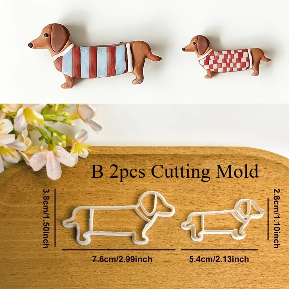 2 Sets 6Pcs Cartoon Dog Polymer Clay Cutters | New Year Themed Jewelry Making Tools | Schnauzer & Dachshund Clay Molds - view 3