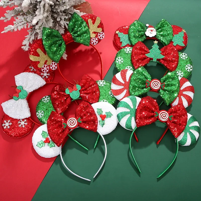 Girls Christmas Hairband Mouse Ear Hair Band Accessories Party Glitter Christmas Hair Bows Holiday Party Cosplay Kids Gift