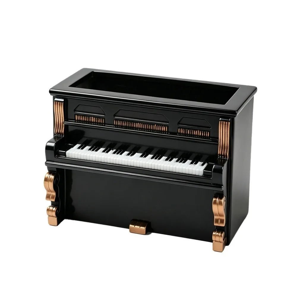 Miniature Art Retro Style Piano Flower Pot Gold Trim Decorative Piano Planter Unique Piano Ornament Tabletop Decor