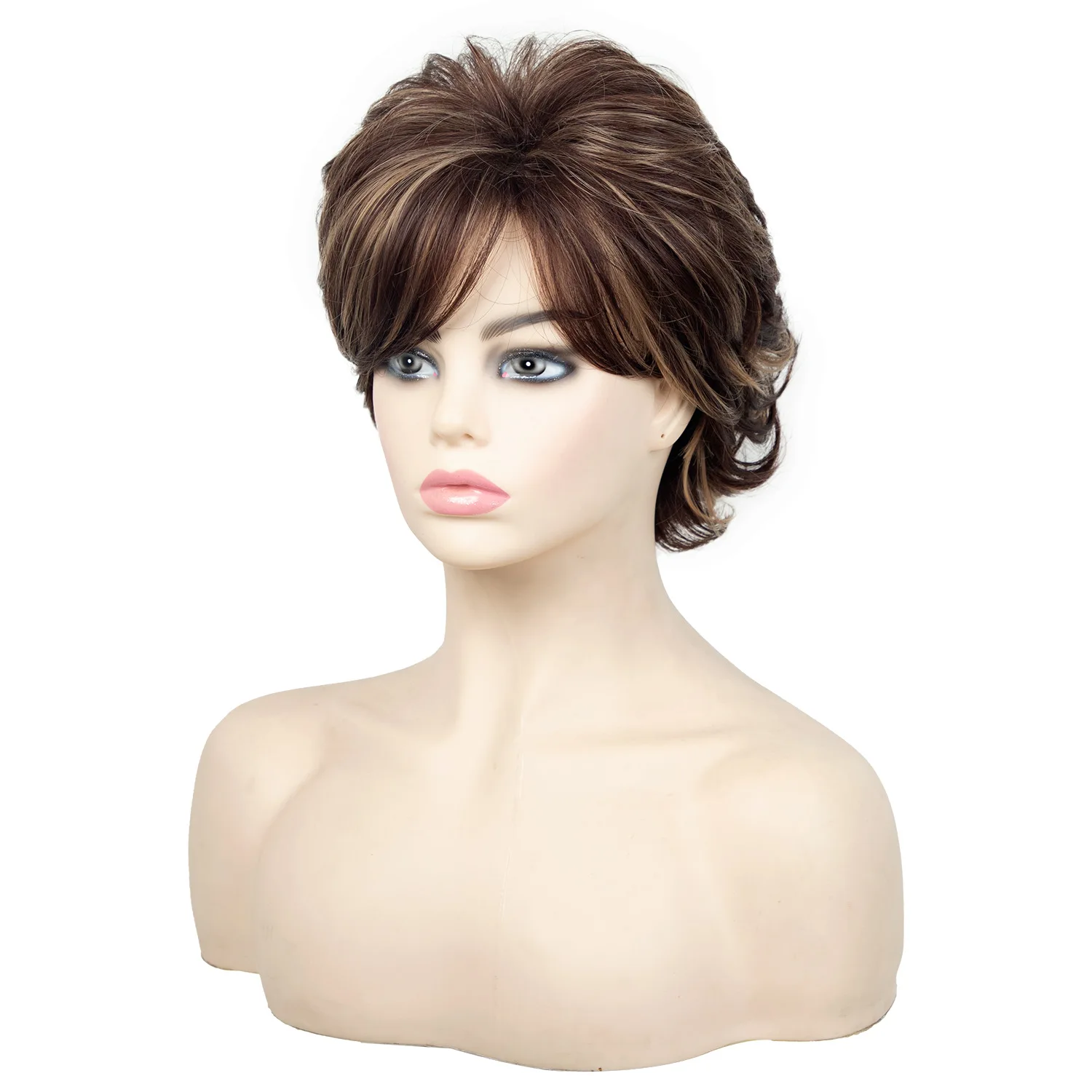 Short Fluffy Light Brown Layered Bob Wig with Side Part - Natural Elegant Style for Women