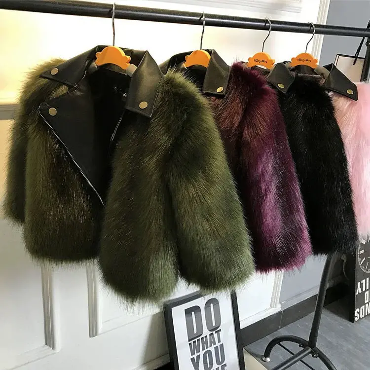 Yeni çocuk Faux Fox cilt çocuk ceket kürk erkek ve kadın iş ceket moda yaka rahat ceket askeri yeşil