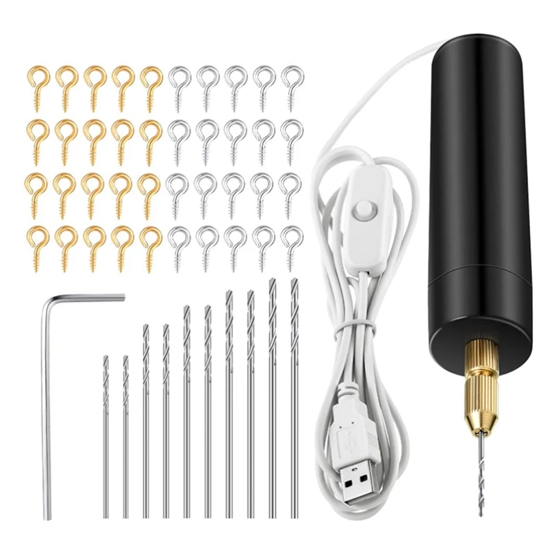 Electric Resin Drill Set,Including Eye Screws,Twist Drill Bits Tools,Electric Mini Drill For DIY Keychains Crafts Making