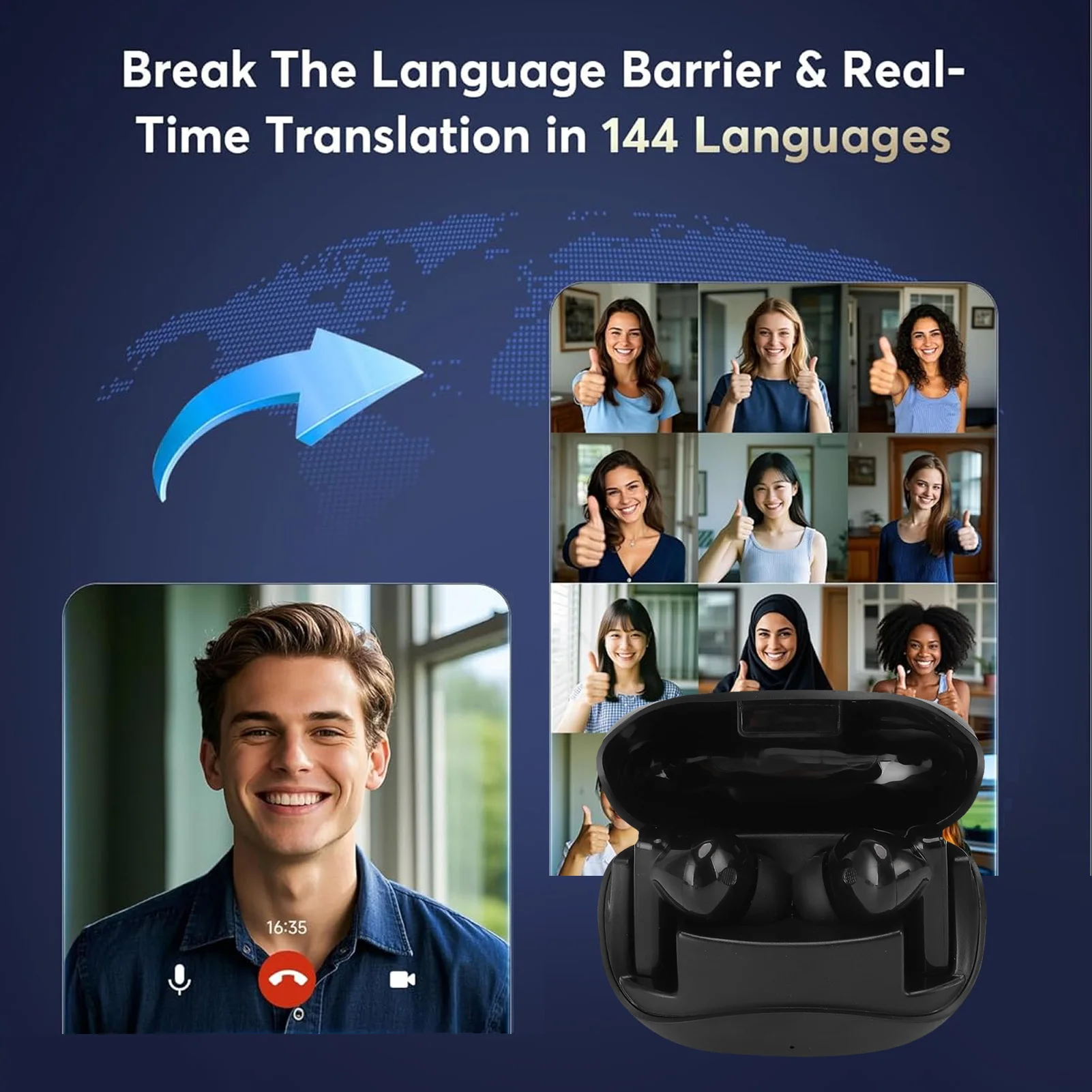 سماعات أذن 3 في 1 للترجمة بالذكاء الاصطناعي مع تطبيق 164 لغة، سماعات أذن لاسلكية للمترجم في الوقت الحقيقي لتعلم رحلة العمل والسفر
