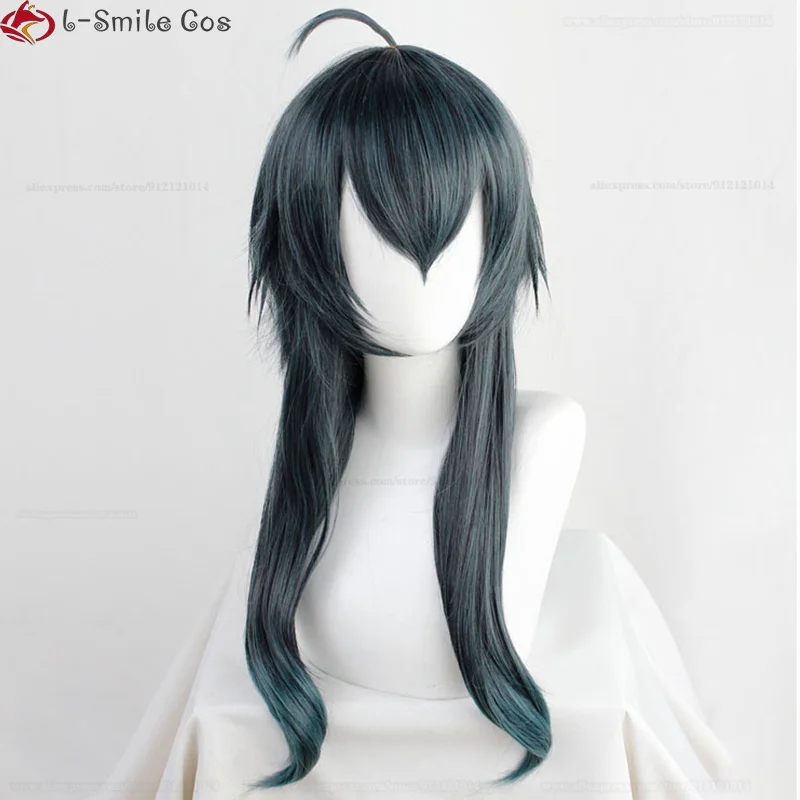 DRACQMA-Peruca Cosplay Anime com Chifre, Cabelo Comprido, Resistente ao Calor, Perucas Sintéticas, Boné, 55cm