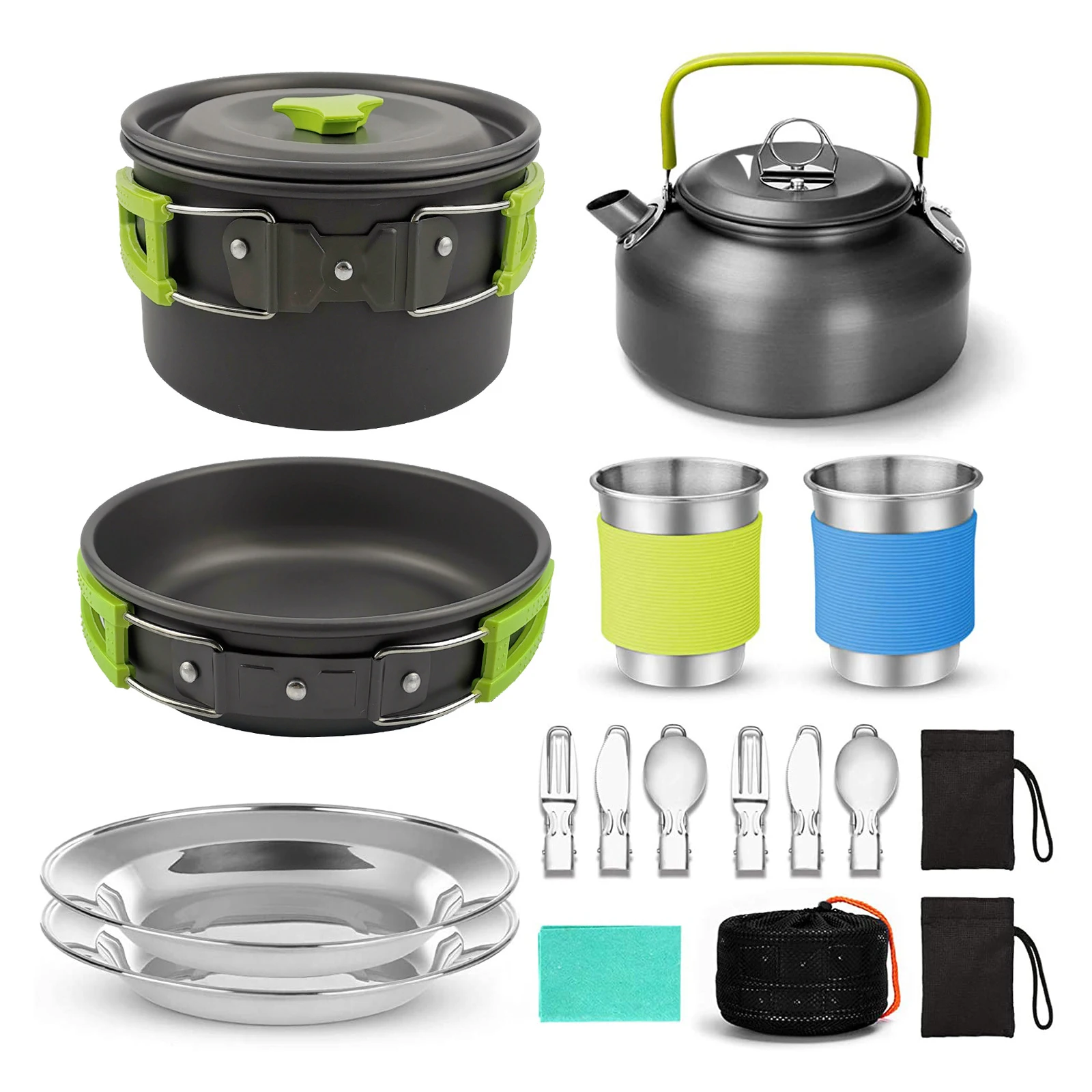 Camping Cookware Set Outdoor Cooking Equipment for Camping Hiking and Picnics for 2 People All in One Compact Camp Cooking Set