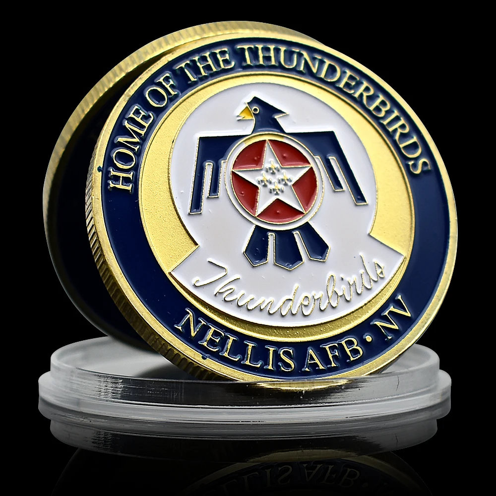 United States Air Force Challenge Coin Home of The Thunderbirds Gold Badge NELLIS AFB NV Souvenir Collectibles Home Decoration