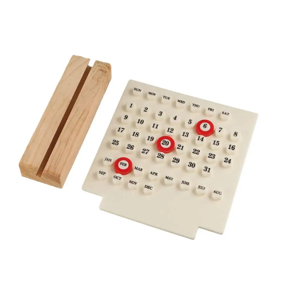 Wooden Base Acrylic DIY Calendar Ten Thousand Year Detachable Wooden Desk Calendar Reusable Hand-Operated