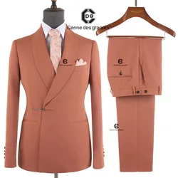 Cenne Des Graoom 2025 New Elegant Orange Men's Suits Metal Side Release Buckle 2 Pieces Set High Quality Wedding Party Dinner