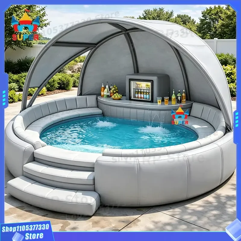 Custom Inflatable Island Sofa Pool Bar With Canopy Seating For Backyard Parties Water Entertainment Floating Lounge Chair