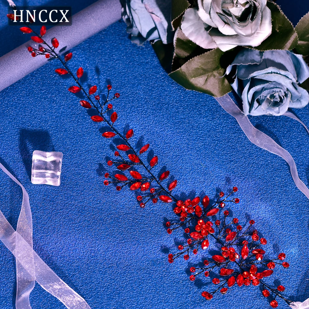 HNCCX Elegant Red Color Rhinestone Flower Bride Hair Vine Handmade Headpieces For Outdoor Wedding Banquet Prom Hair Band HP65 image 5