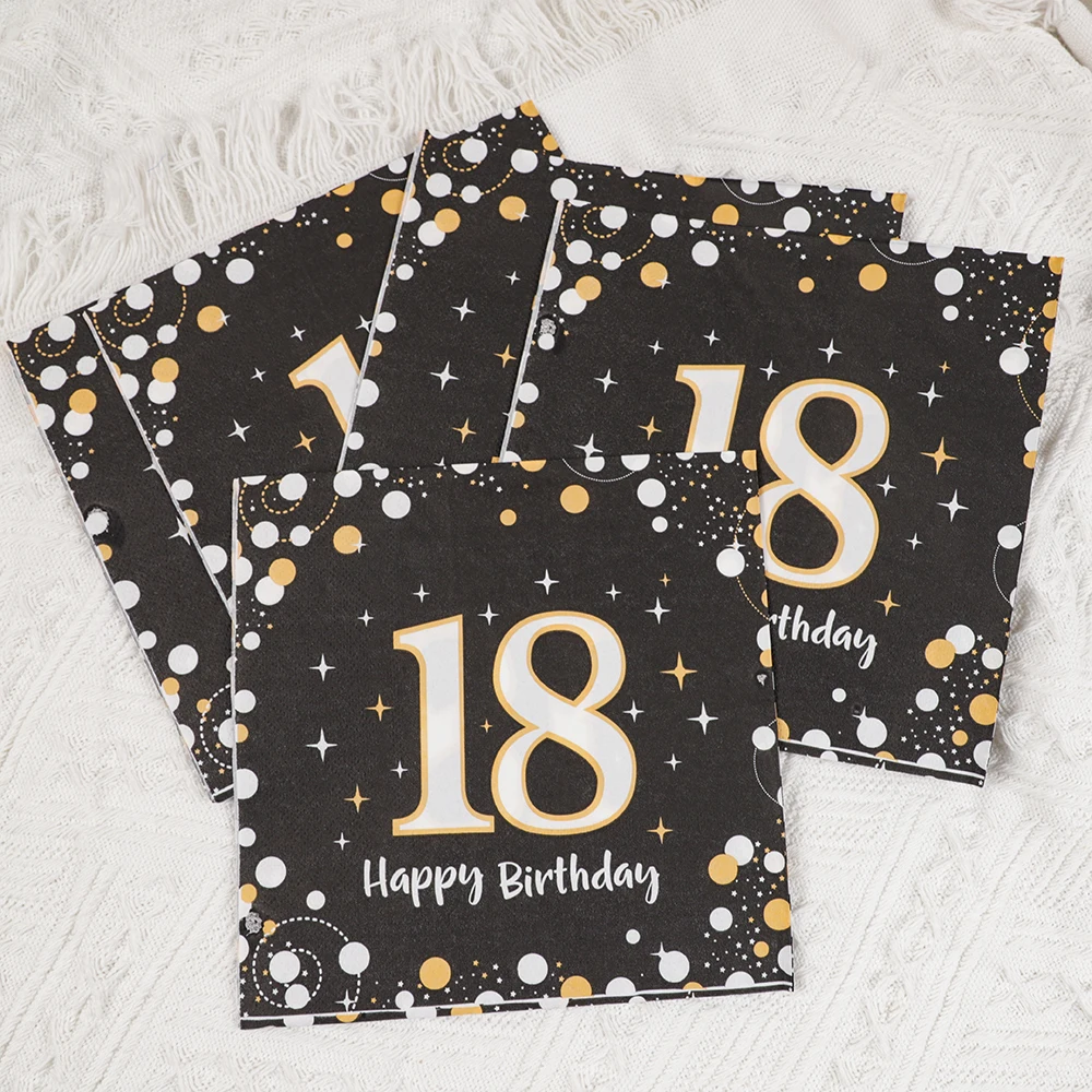 20Pcs/Bag Black Number 18 Years Old Disposable Paper Napkins Happy 18th Birthday Party Tableware Tissue Decoration Supplies