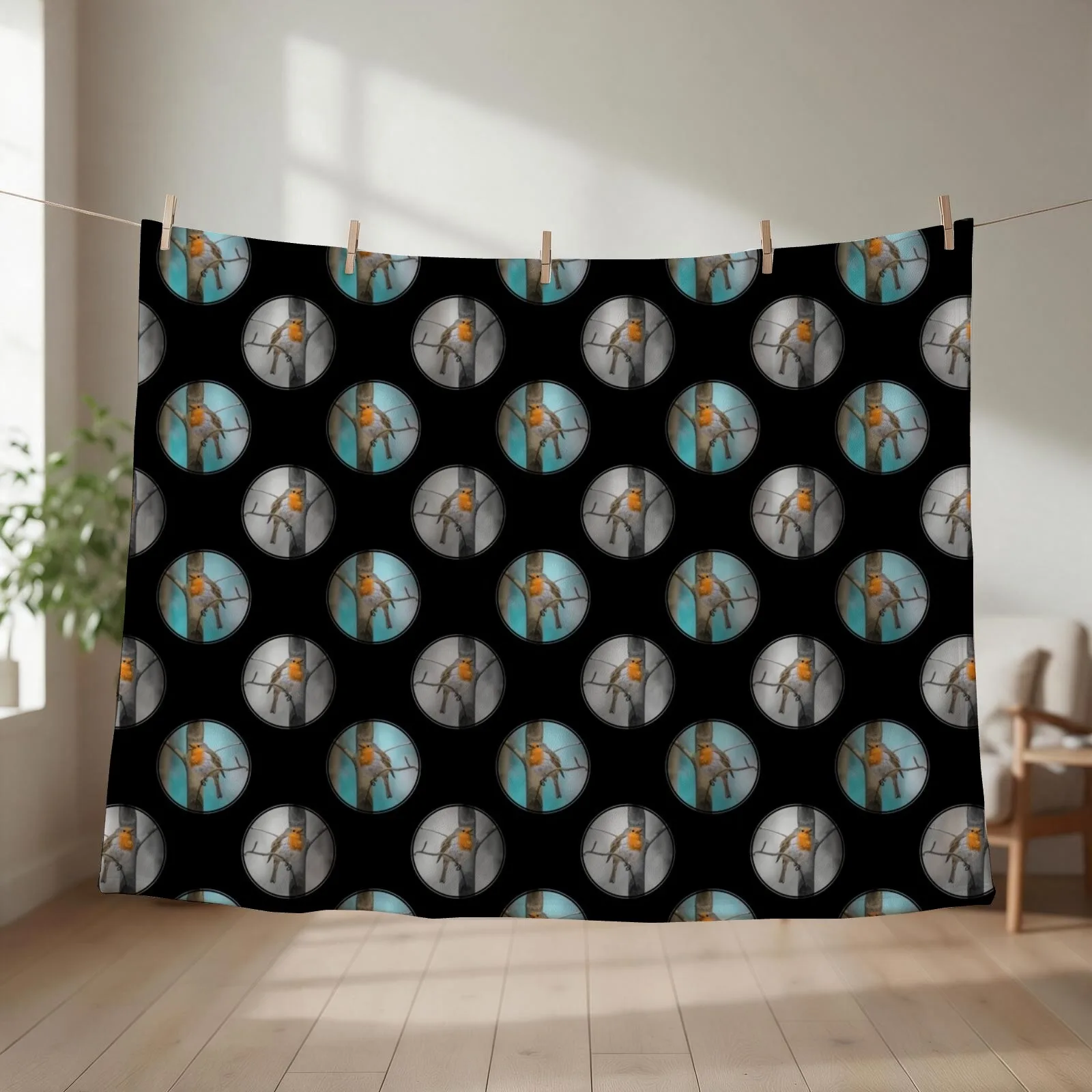 European Robin (Erithacus rubecula) seamless Throw Blanket Kid'S Luxury Bed covers Soft Plush Plaid Blankets