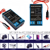 Inversor de corriente de 1500W, convertidor de coche de CC de 12V y 24V a CA de 110V y 220V con 4 USB, enchufe de encendedor de cigarros de carga rápida para vehículo y hogar