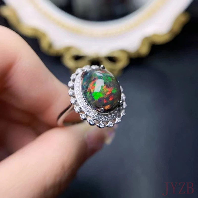 New natural black opal ring, 925 silver inlaid, hot seller. 10*14mm from Australia beautiful fire