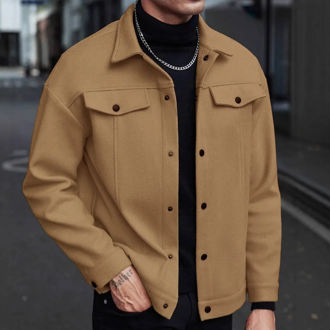 

2026 Autumn/Winter European Style Button-Up Woolen Jacket for Men - Casual, Sporty, Business Wear - European Size