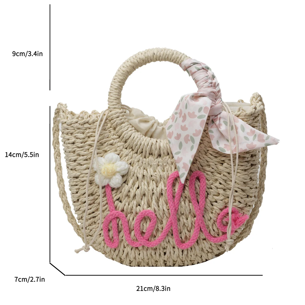 Handmade Sweet Beach Straw Bag Ribbon Moon Shaped Knitted Shoulder Bag Flower Large Capacity Braided Underarm Bag Woman