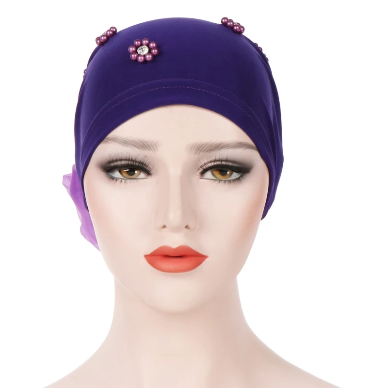 Fashion Women\'s Accessories Headdress Muslim Women\'s Beaded Small Flower Baotou Hat Dubai Temperament Ladies Pullover Cap