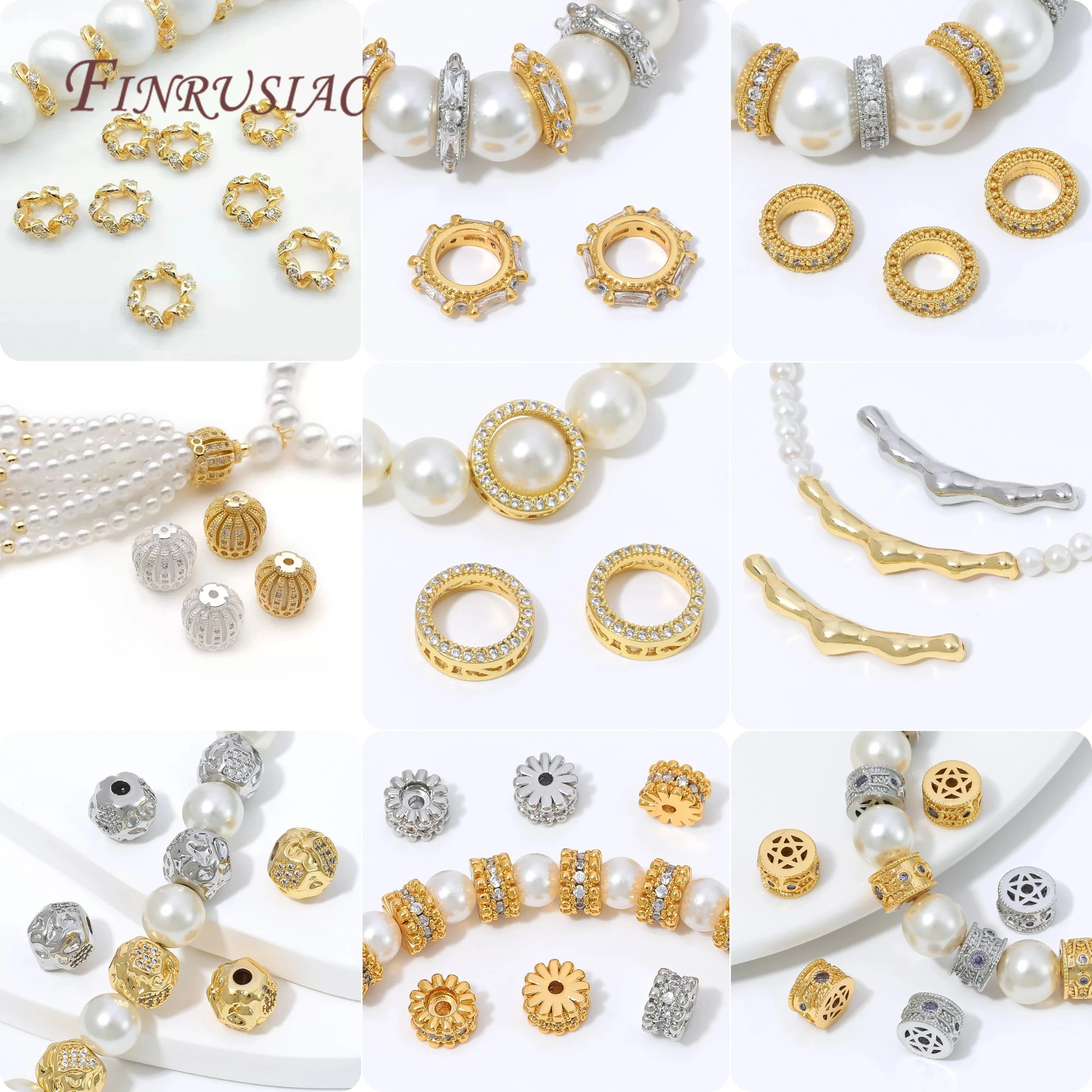 18K Gold Plated Spacer Beads Zircon Beads Brass Loose Beads For Bracelet Necklace DIY Jewelry Findings,Charm Jewelry Components - view 6