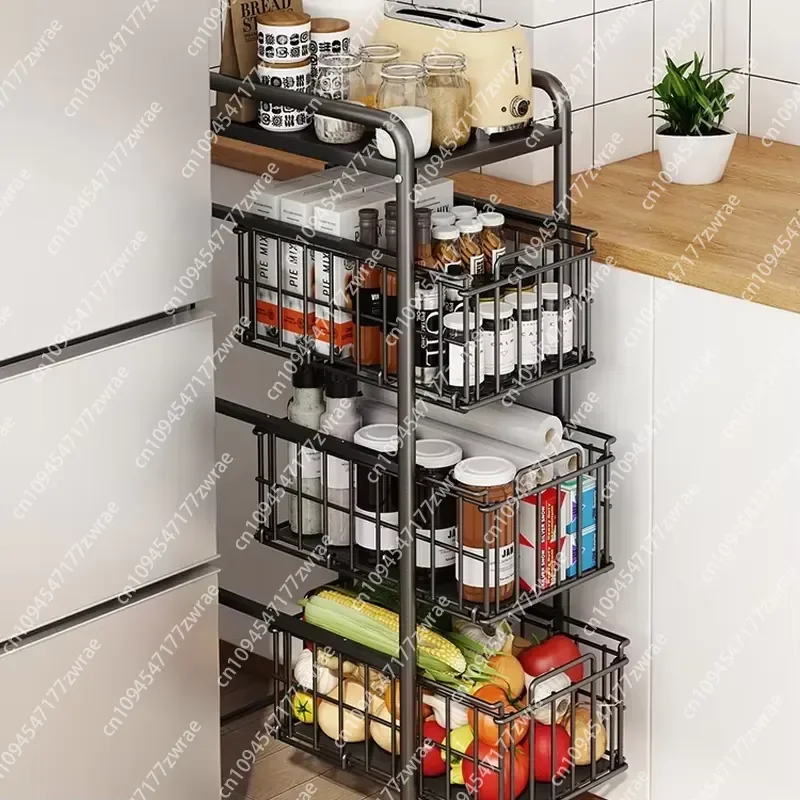 Kitchen Standing Type Floor Cart Rack Fruit Vegetable Basket Storage 3-Tier Metal Carbon Steel Carton