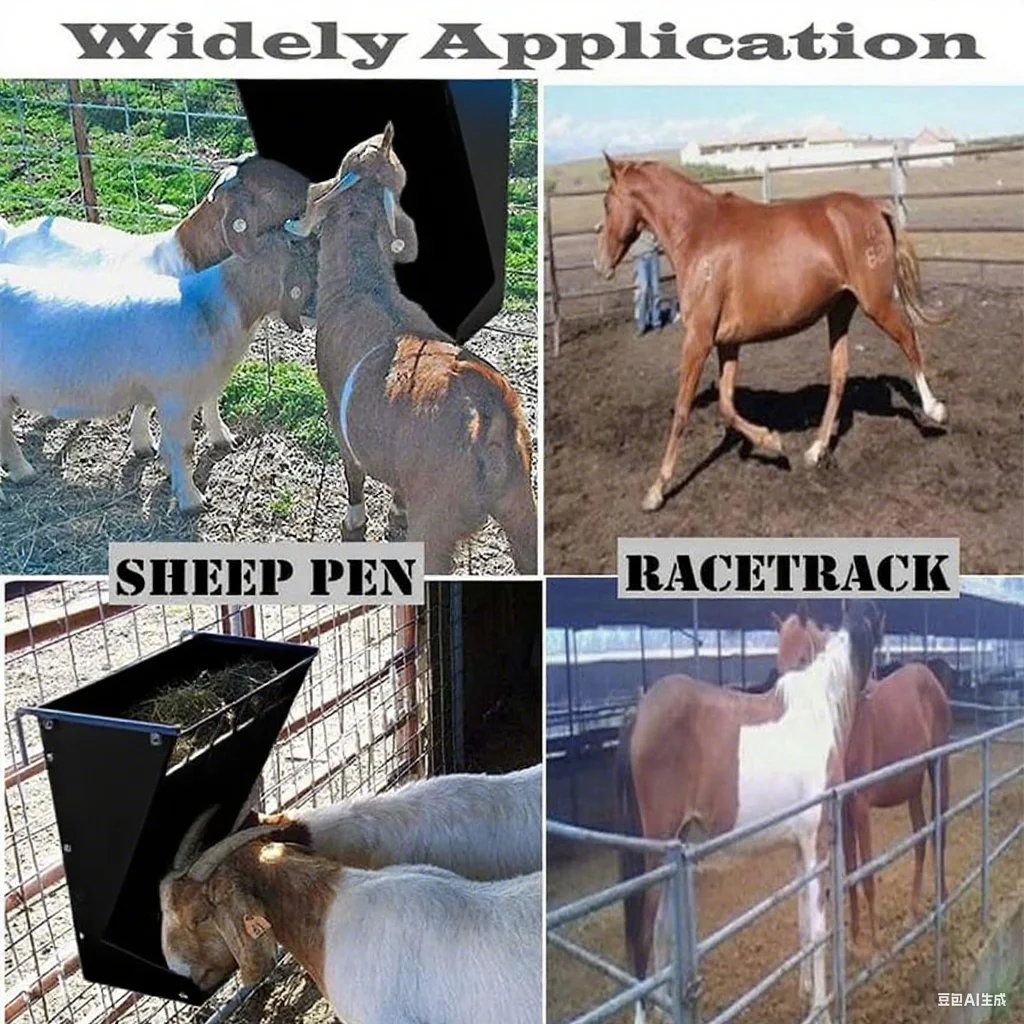 رف مغذي القش المعدني المجلفن 2 في 1 مثبت على الحائط باللون الأسود للماعز/الأغنام/الخيول #3