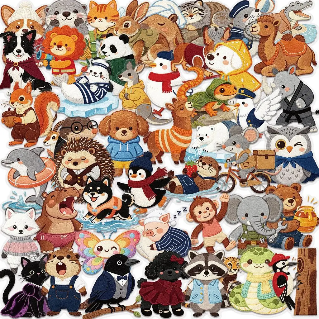 50Pcs Vintage Knitted Cute Animal PET Waterproof Stickers Cartoon Knit Creature Decals for DIY Custom Decor Giajar Sticker Store