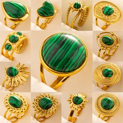 5PCS Stainless Steel Rings Bohemian Jewelry Green Gemstone Gold Plated Knuckle Turquoise Rings For Women Girl Gifts Never Fade