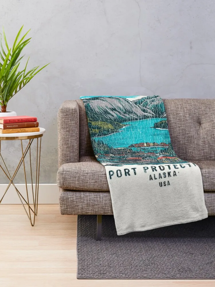 Vintage Port Protection, Alaska – Classic Alaskan Design Throw Blanket Flannel Decorative Sofa warm winter Custom Blankets