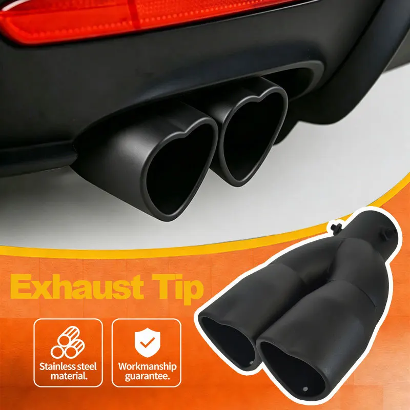 Universal Muffler Protection Tips Heart shape Personalization modification, stainless steel, tailpipe, one-piece two outlets