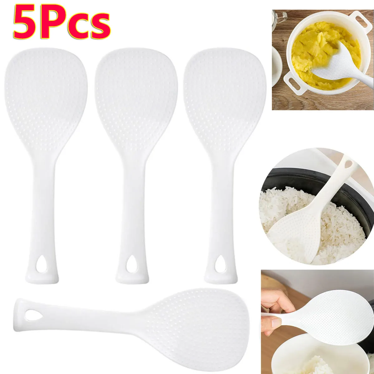 

5Pcs Plastic Rice Spatula Spoon Cooking Rice Scoop Ladle Paddle Serving Kitchen Utensils Cook Tableware Accessory Cookware Stand