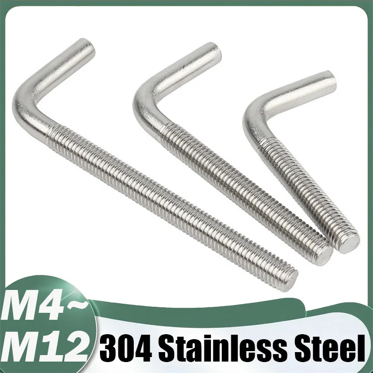 7/ L-Shaped Right Angle Anchor Bolt Screw M4 M5 M6 M8 M10 M12 304 Stainless Steel Right Angle Screw Length=33/40/50/60/70~200mm