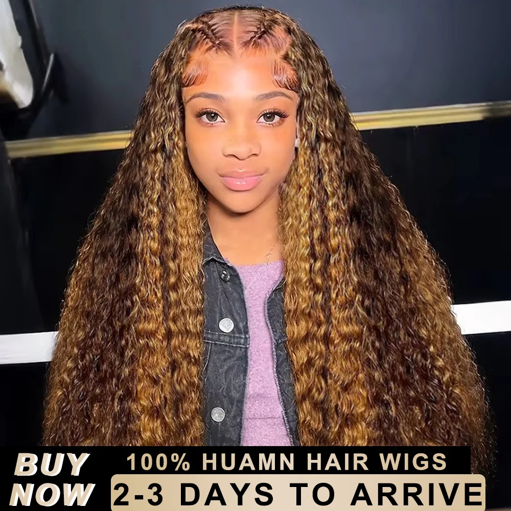 

30 40 Inch 4/27 Highlight Ombre Colored Water Curly High Density 13x6 Lace Frontal Human Hair Wigs Deep Wave 13x4 Lace Front Wig