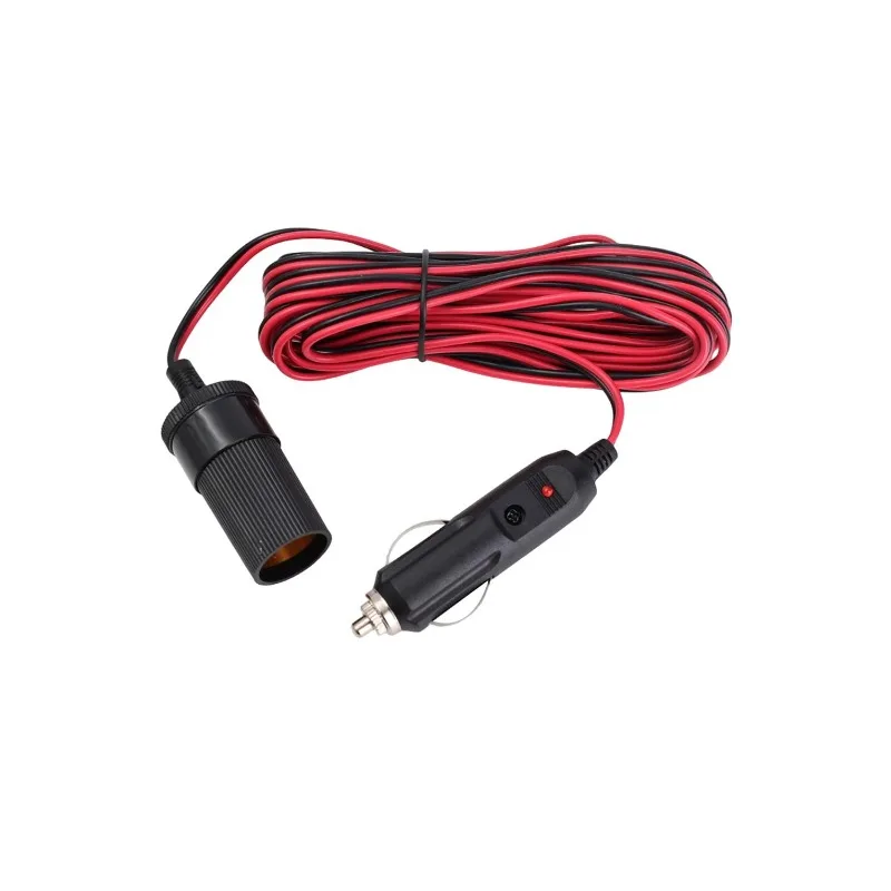 5M Extension Cable Adapter 12V Car Cigar Lighter Plug Socket Charger Lead with Indicator Light Male-to-Female Extension Cable