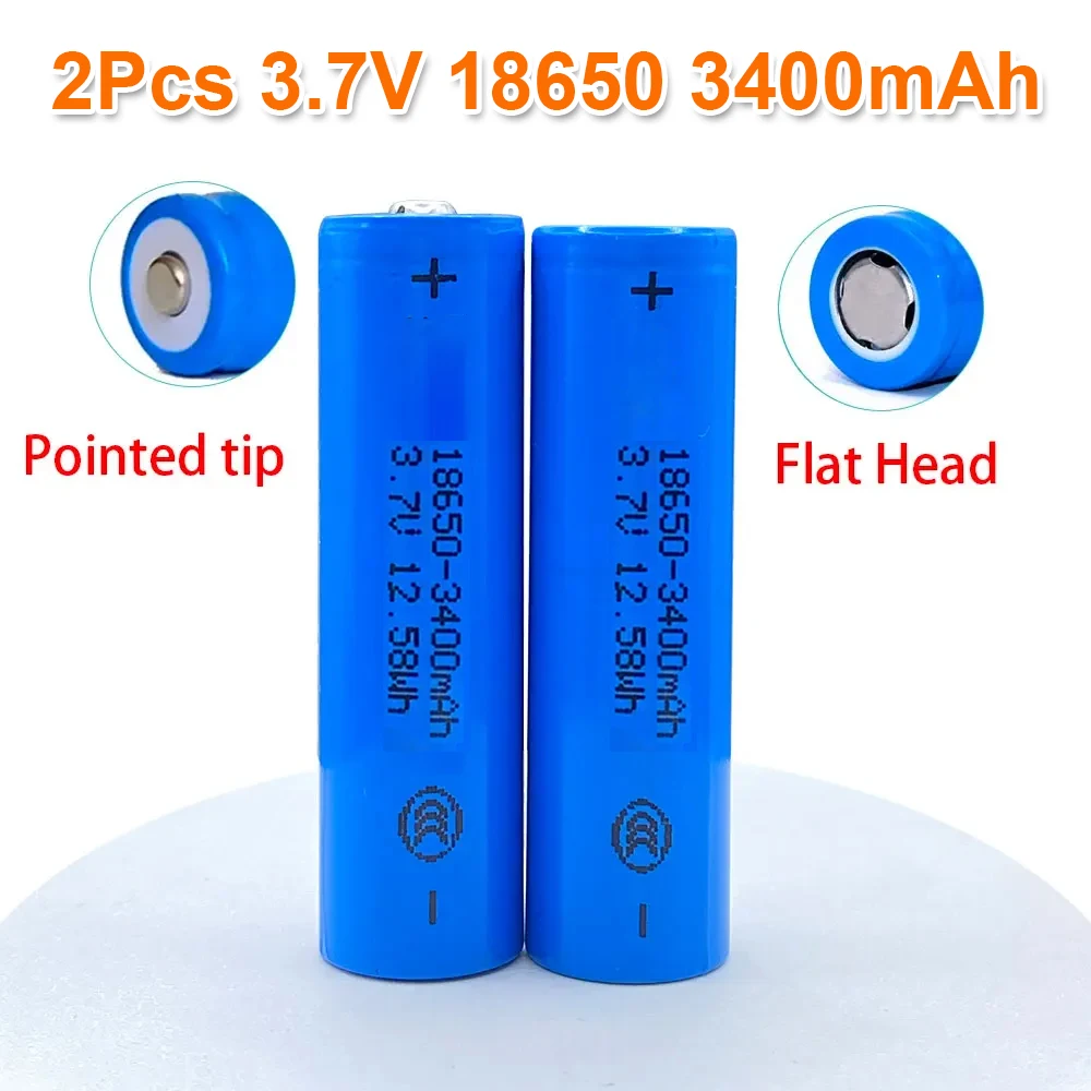 Brand New 2PCS 18650 3.7V 3400mah Rechargeable Lithium Battery for Flashlight Small Fan Doorbell Batteries High Quality