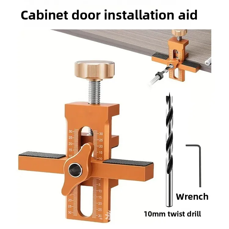 2-in-1 Cabinet Door Installation Helper with Rebound Puncher Aluminum Alloy Right Angle Positioning Tool for Wardrobe Drawer