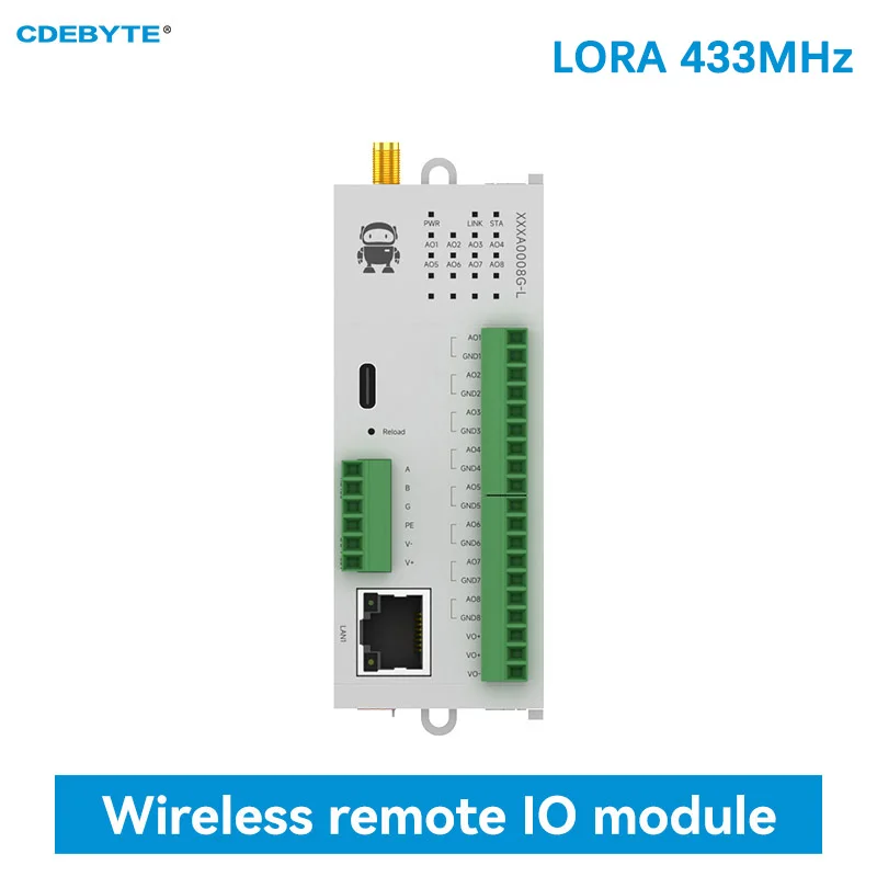 8AO LoRa 433MHz Distributed Remote IO Module Analog Switch Acquisition RJ45 RS485 CDEBYTE M31-XXXA0008G-L Host Module Modbus