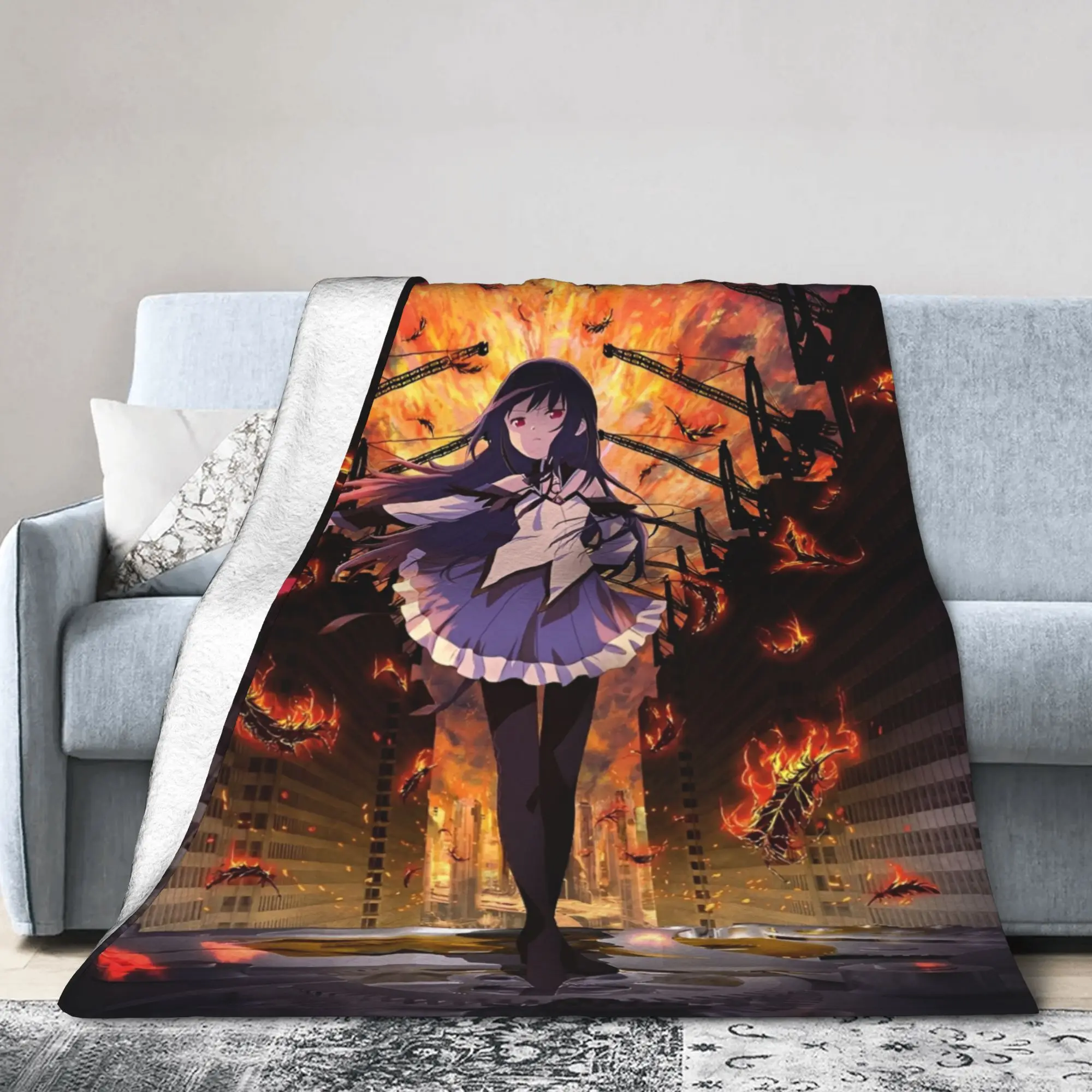 Puella Magi Madoka Magica Fleece Throw Blanket Cartoon Blankets for Bedding Car Lightweight Thin Plush Thin Quilt,