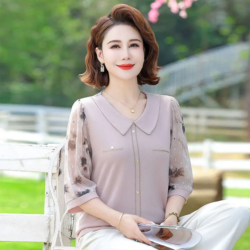 夏の新作ミッドスリーブTシャツファッショナブルな女性のトレンディなベーストップ