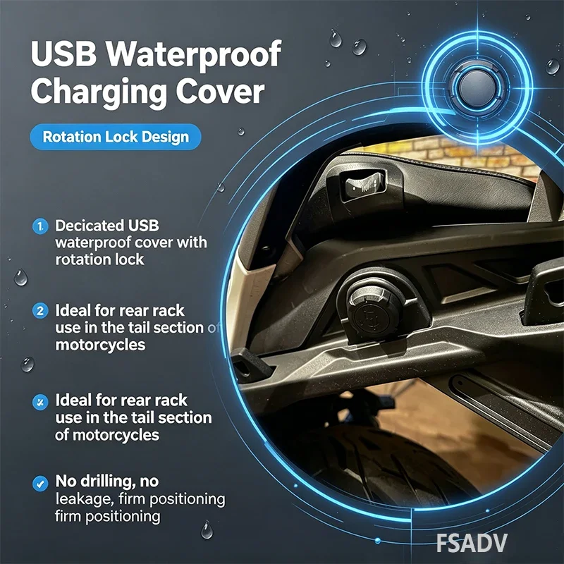 Für BMW R1300GS R 1300GS Adventure ADV R 1300GSA 2023-2026 2025 Motorrad-Heckkoffer-Satteltasche USB Wasserdichte Ladeabdeckung – Detail 2