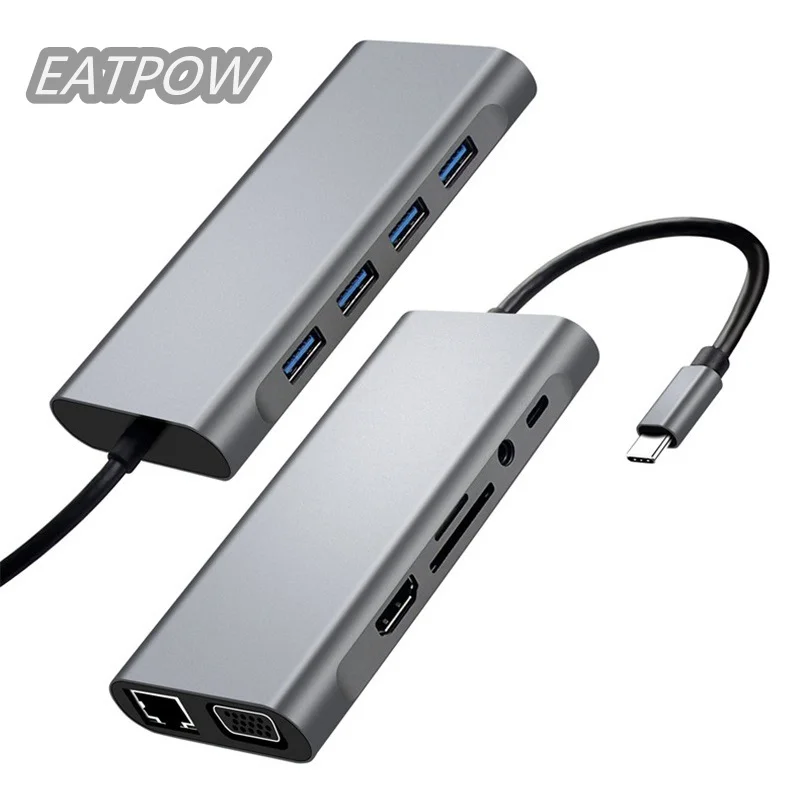 Adaptador de USB HUB a HDMI VGA PD TF/SD, Puerto divisor de acoplamiento tipo C para Macbook Air M1 Pro, 11