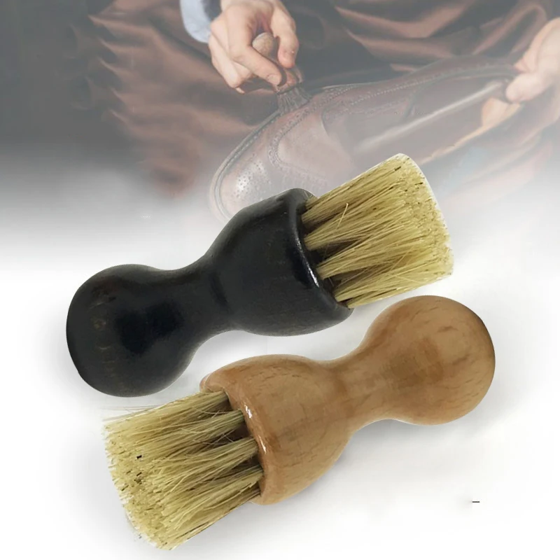 Brosses à poils de porc en forme de gourde pour baskets, chaussures en cuir multifonctions, brosse de polissage, manche en bois portable, outil de livres pour la maison