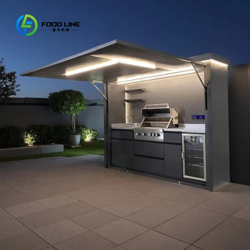 Outdoor Kitchen Patio BBQ Island Stainless Steel Gas Charcoal Grill Countertop Modular Cooking Station