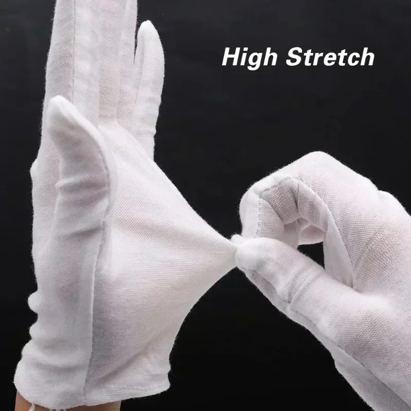 50pairs Etiquette White Cotton Gloves High Stretch Work Gloves Film SPA Jewelry Mittens Sweat Absorption Household Cleaning Tool