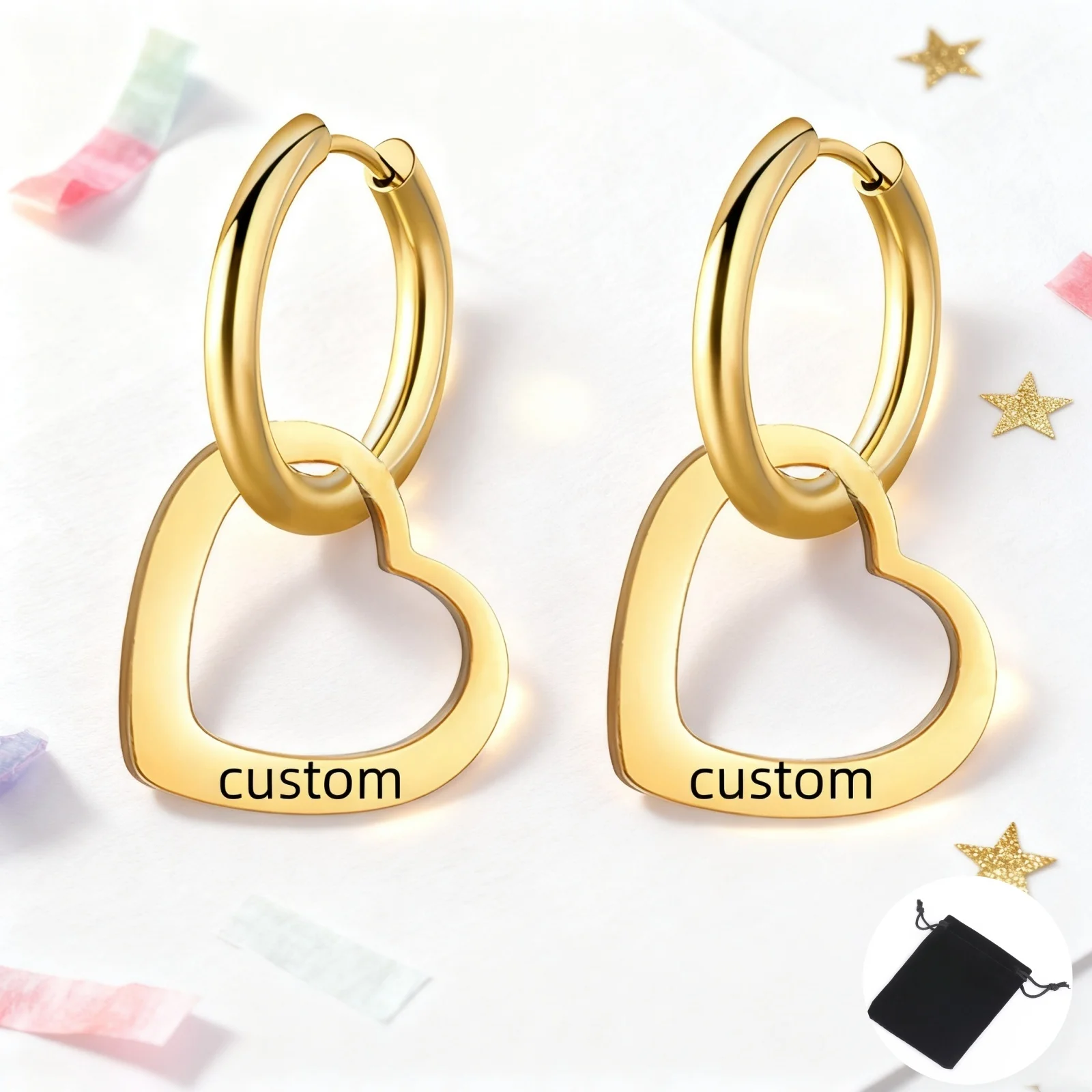 Personalisierte Name Datum hohle Herz Ohrringe Edelstahl personalisierte Liebe Charme Damen Ohrringe Valentinstag Geschenk