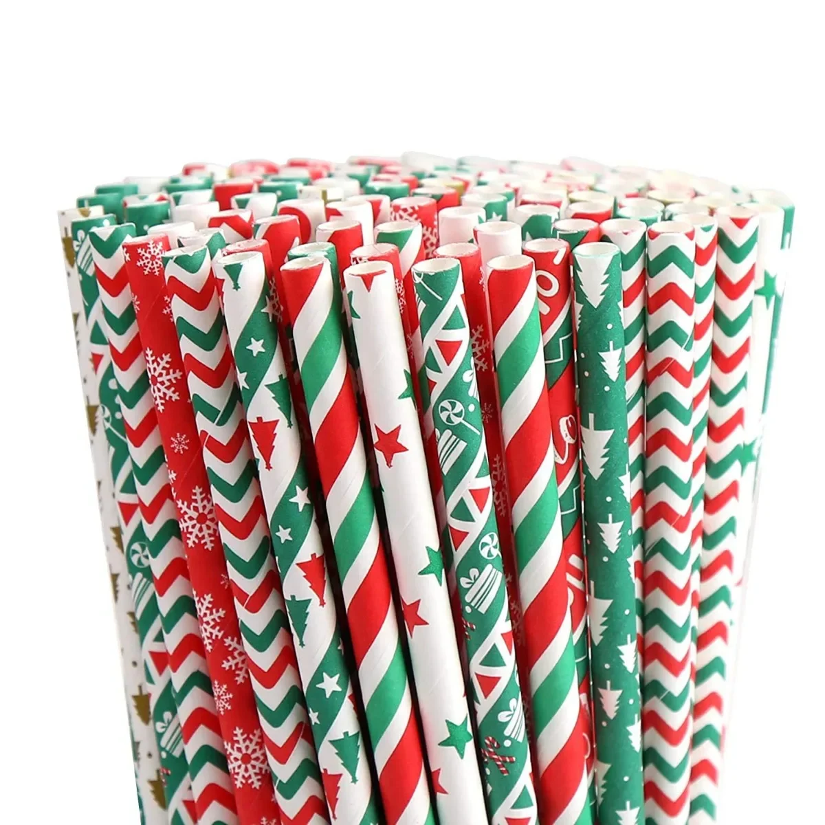 

Colorful Disposable Drinking Paper Straws Disposable Mixed Stripe Holiday Paper Straws for Christmas Party Supplies Decorations