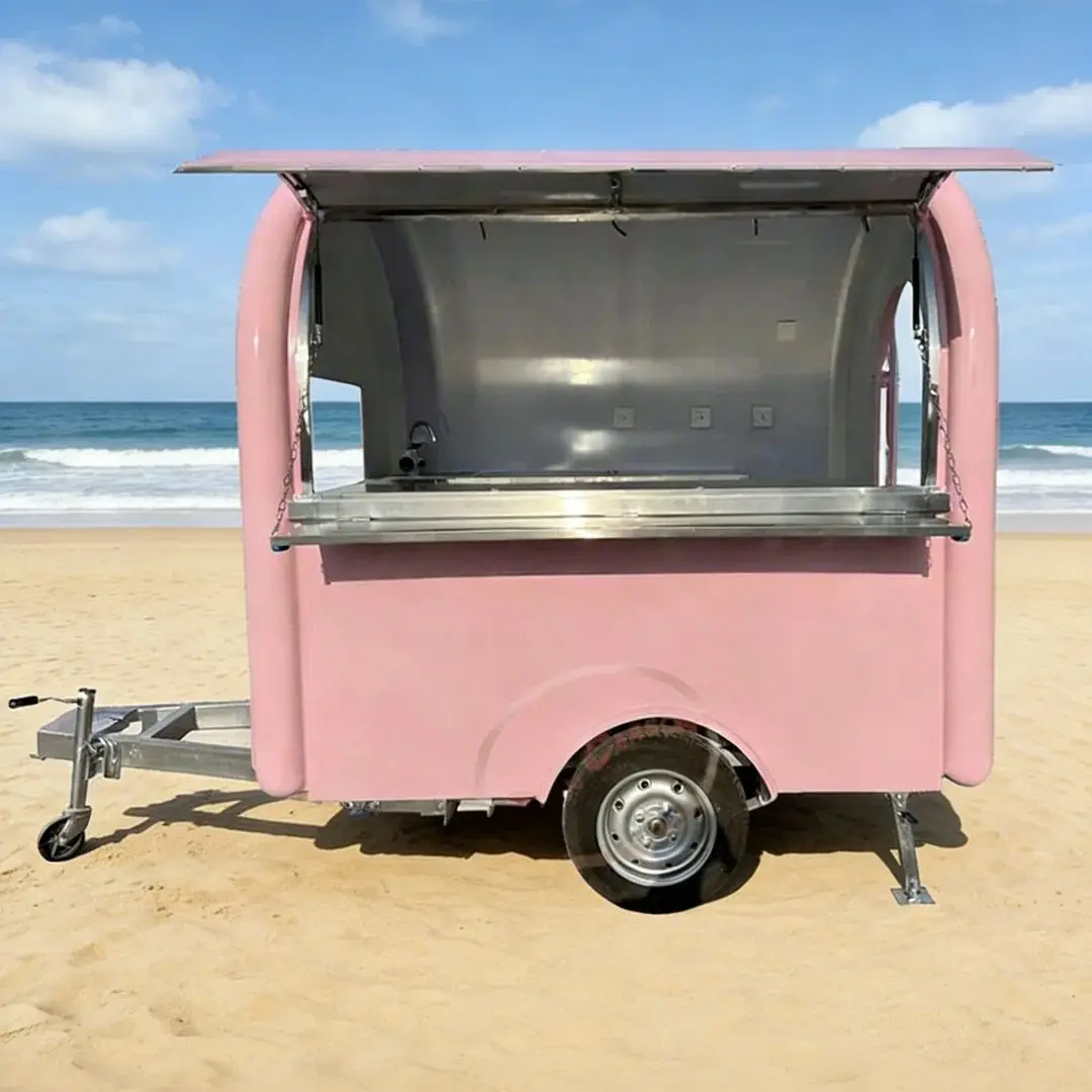 

Retro Pink Fiberglass Food Trailer Fully Equipped Mobile Catering Cart with Sink Storage for Street Food Business