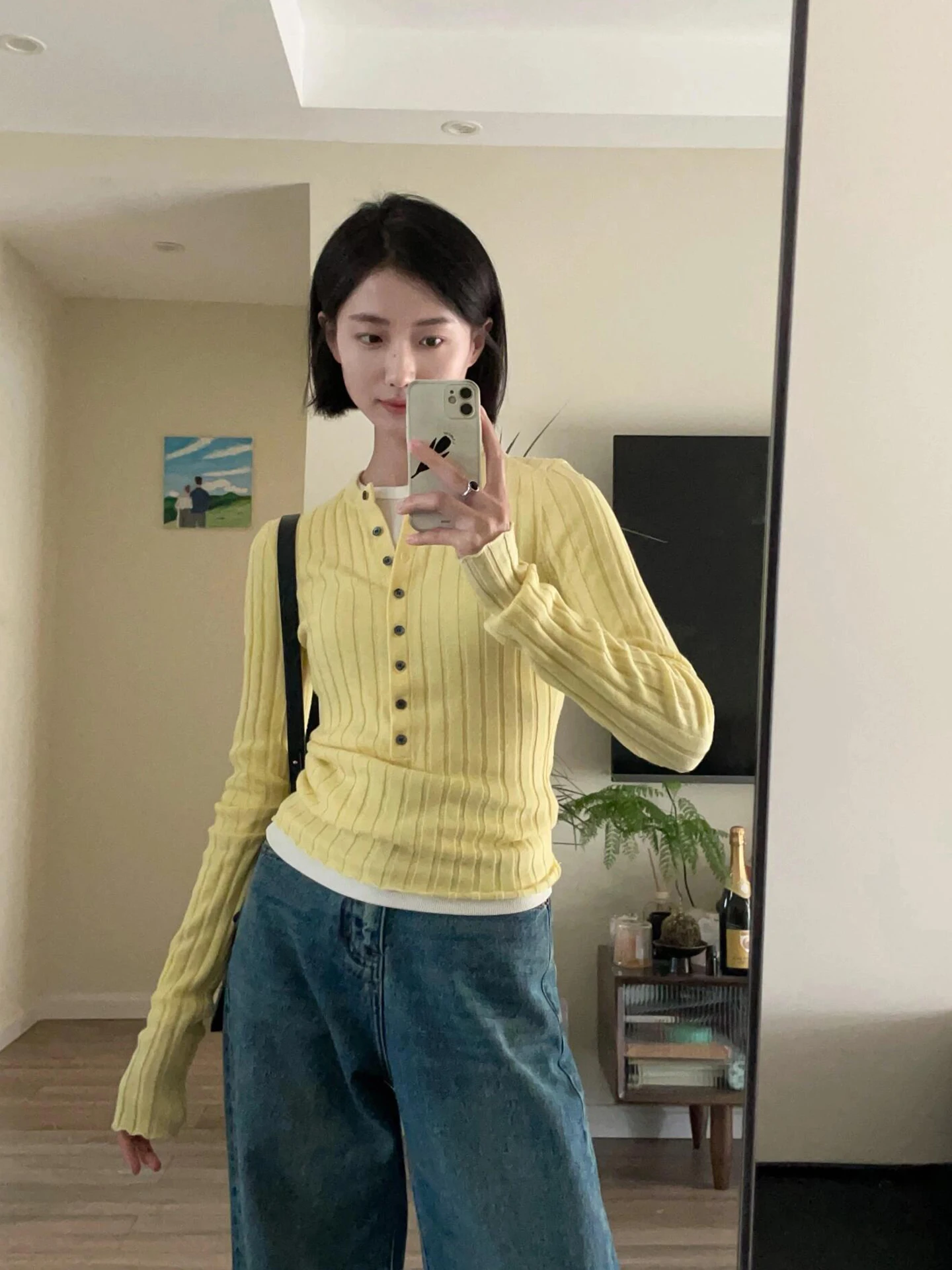 

FEMPILOT Корейский дизайн, вязаный топ на пуговицах, приталенный крой, повседневный базовый свитер для города, с длинным рукавом