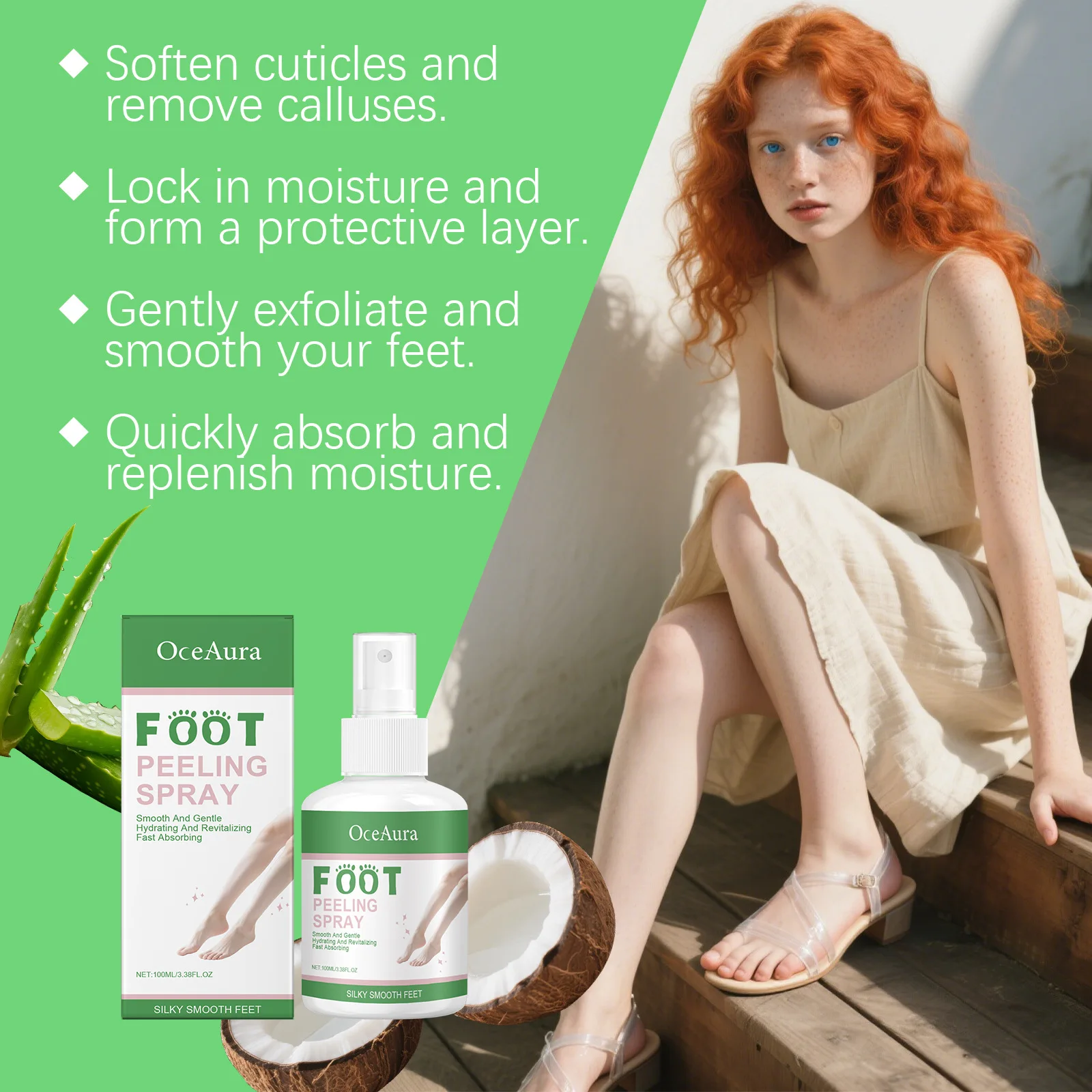 OCEAURA Foot Nourish Spray Exfoliate Remove Dead Skin Repair Cracks Eliminate Odors Relieve Dryness Brighten Foot Soothing Spray
