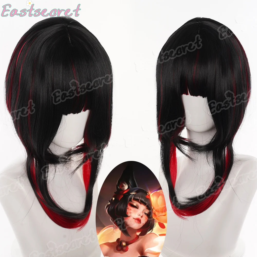 

LOL League of Legends - Ali cosplay wig black red cross dyed jellyfish head short straight hair with bangs synthetic wig design