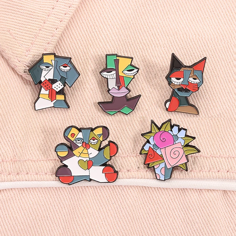 Zeitgenössische abstrakte Picasso-Kunstgemälde, Emaille-Anstecknadeln, geometrischer Hund, Katze, Bär, Broschen, Anstecknadel, Schmuck, Geschenke für Freunde